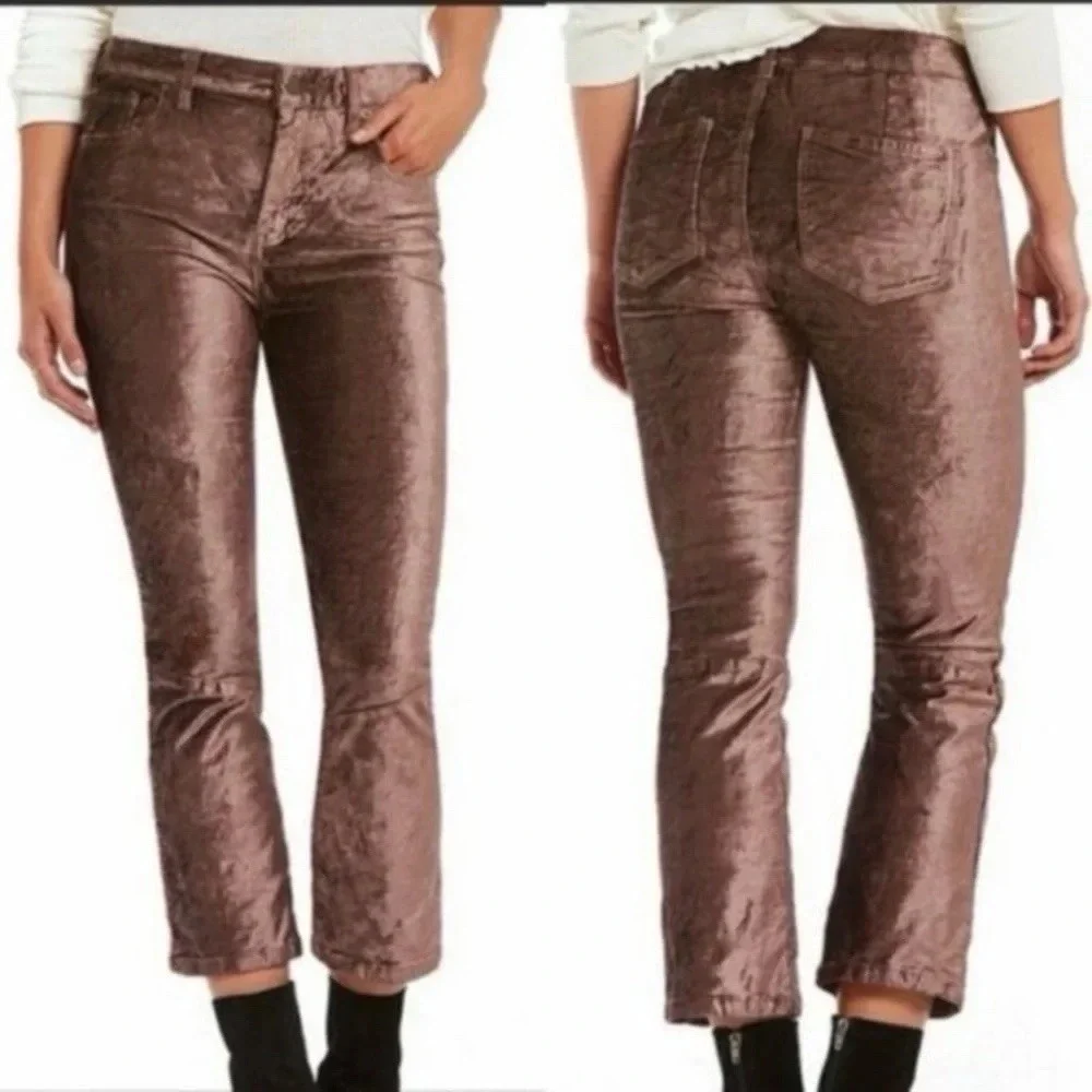 Free People Velvet Crop Flare Pants Size‎ 30 Brown Bronze Boho
